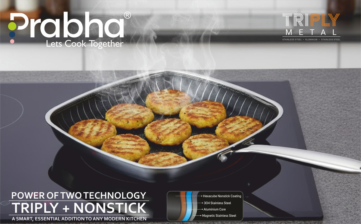Tri-Ply Hexa Cube Square Grill Pan, 24cm