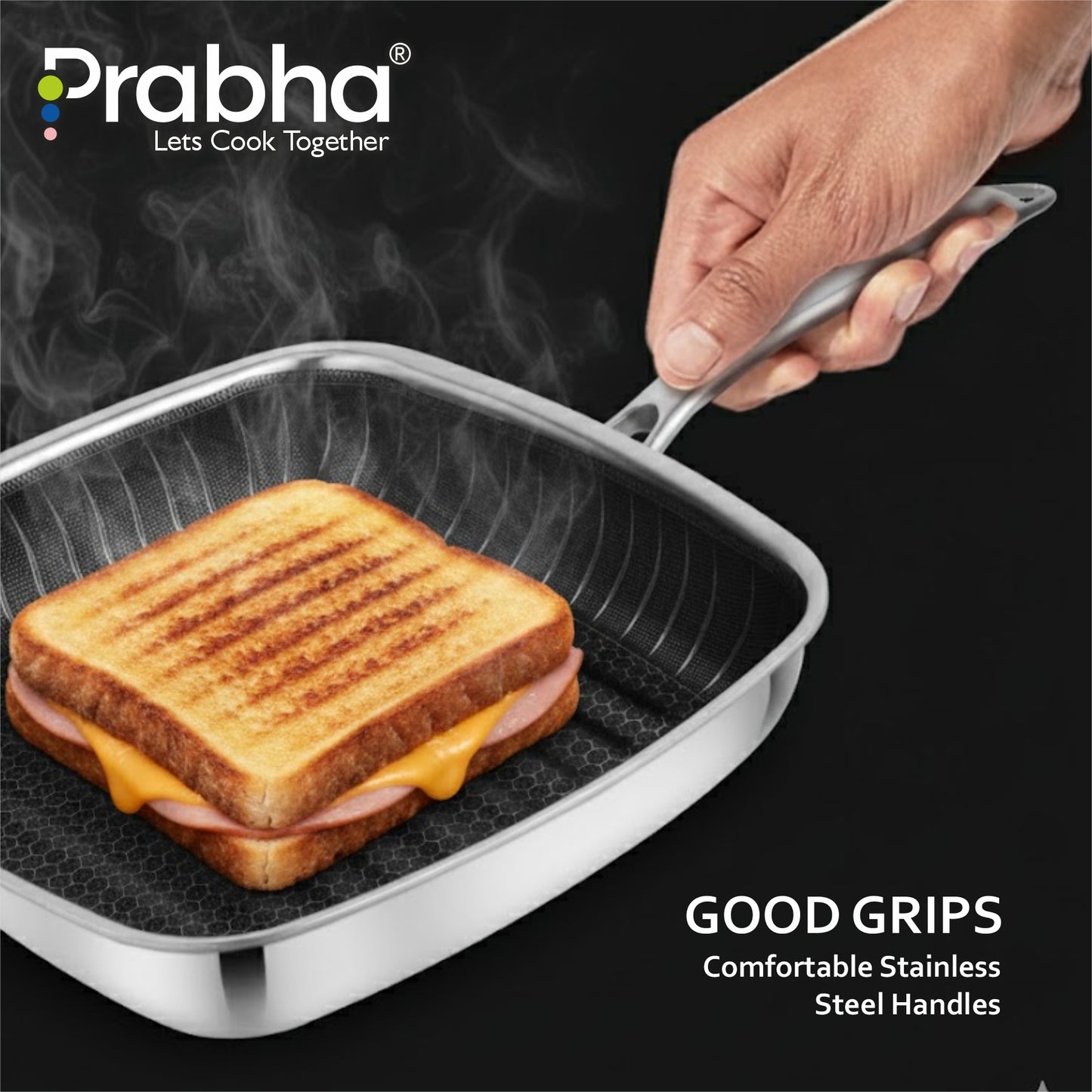 Tri-Ply Hexa Cube Square Grill Pan, 24cm