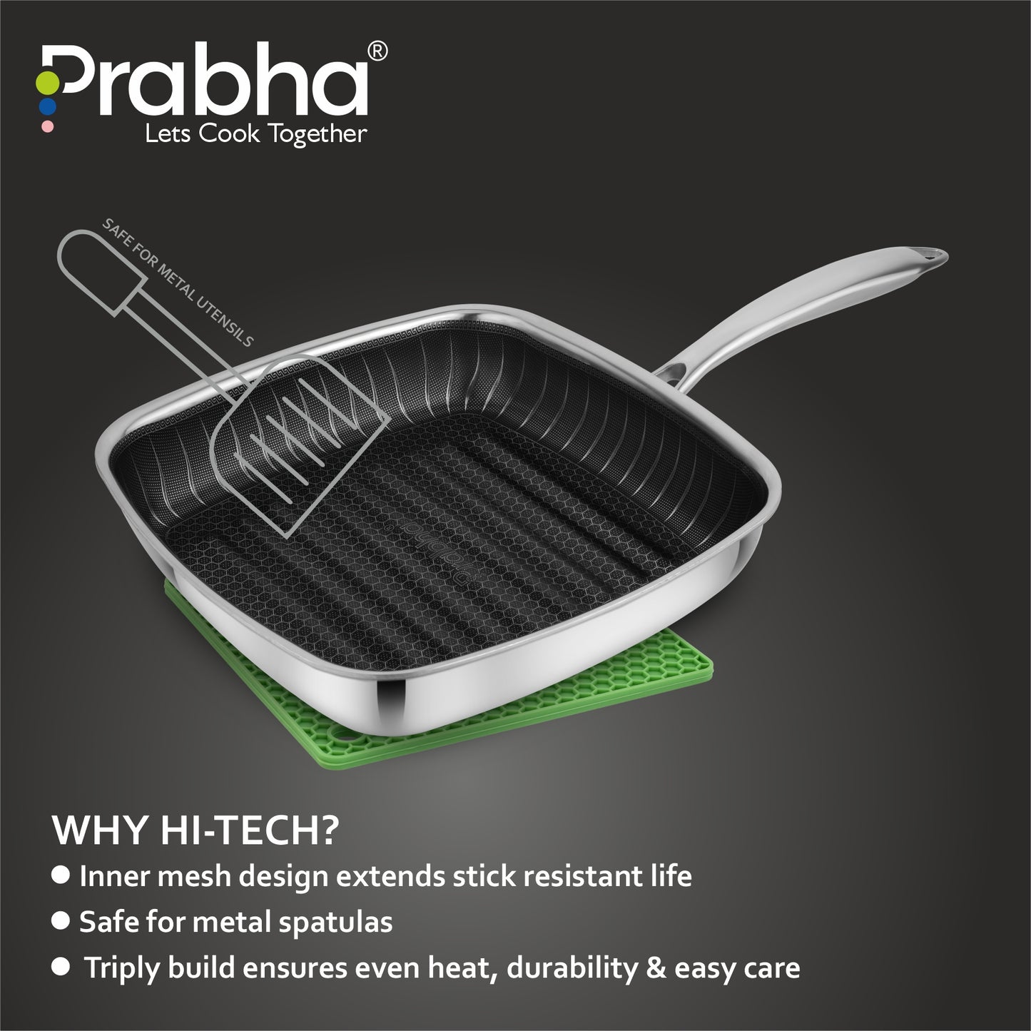 Tri-Ply Hexa Cube Square Grill Pan, 24cm