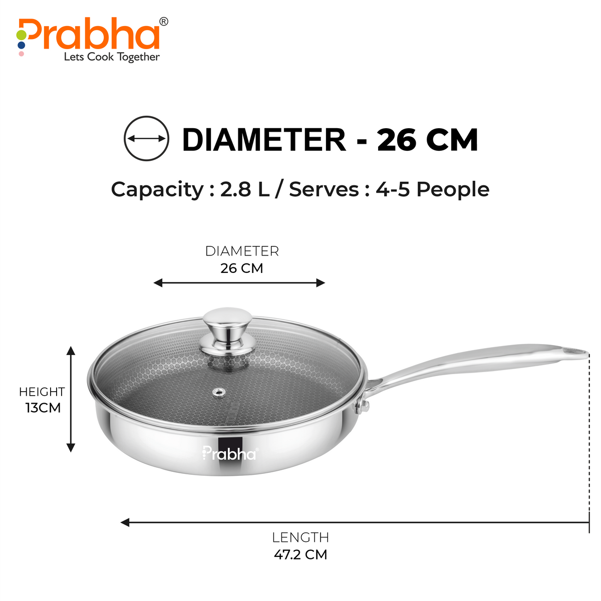 Tri-Ply Hexa Cube Stick-Resistant Deep Frypan With Glass Lid & Oil Drainer