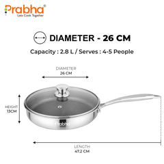 Tri-Ply Hexa Cube Stick-Resistant Deep Frypan With Glass Lid & Oil Drainer