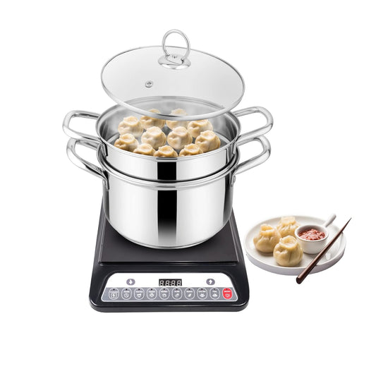 Stainless Steel Induction Base Steamer With Transparent Glass Lid, 2 Tier