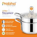 गैलरी व्यूवर में इमेज लोड करें, Stainless Steel Induction Base Steamer With Transparent Glass Lid, 2 Tier
