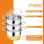 गैलरी व्यूवर में इमेज लोड करें, Stainless Steel Induction Base Steamer With Transparent Glass Lid, 3 Tier