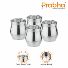 Stainless Steel Double Wall Kulhad Set for Water/Tea (Pack of 4)