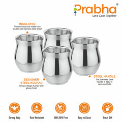 Stainless Steel Double Wall Kulhad Set for Water/Tea (Pack of 4)