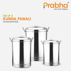 Stainless Steel Kunda Pawali Set of 3 (14", 16" 18") Storage Solution for Cereals