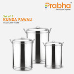 Load image into Gallery viewer, Stainless Steel Kunda Pawali Set of 3 (14&quot;, 16&quot; 18&quot;) Storage Solution for Cereals