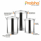 Stainless Steel Kunda Pawali Set of 3 (14", 16" 18") Storage Solution for Cereals