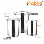 गैलरी व्यूवर में इमेज लोड करें, Stainless Steel Kunda Pawali Set of 3 (14&quot;, 16&quot; 18&quot;) Storage Solution for Cereals