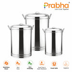 गैलरी व्यूवर में इमेज लोड करें, Stainless Steel Kunda Pawali Set of 3 (14&quot;, 16&quot; 18&quot;) Storage Solution for Cereals