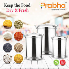 Stainless Steel Kunda Pawali Set of 3 (14", 16" 18") Storage Solution for Cereals
