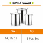 Stainless Steel Kunda Pawali Set of 3 (14", 16" 18") Storage Solution for Cereals