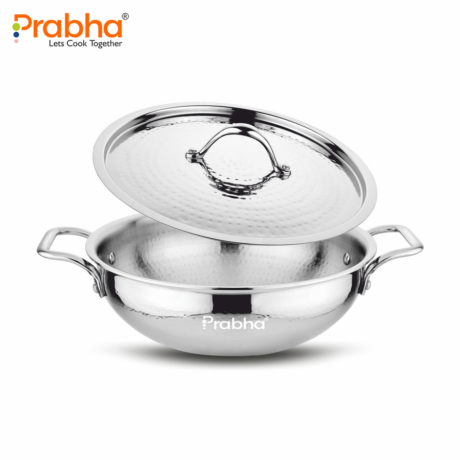 Magnum Flat Bottom Hammered Kadhai With Lid