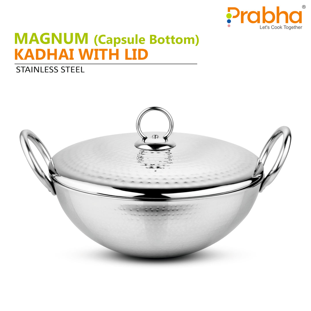 Magnum Capsule Bottom Hammered Kadhai With Lid