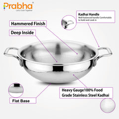 Magnum Flat Bottom Hammered Kadhai With Lid