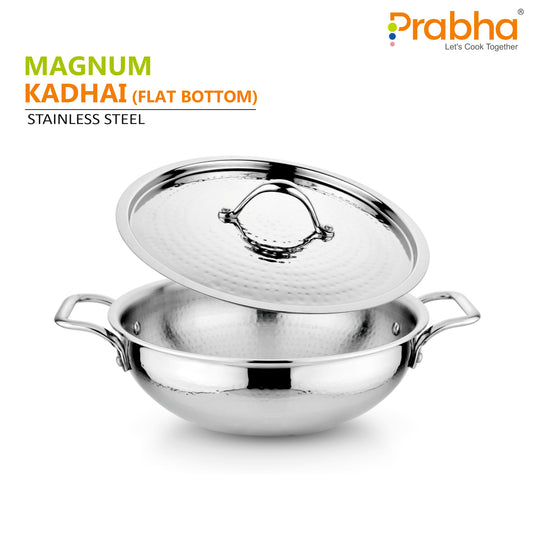 Magnum Flat Bottom Hammered Kadhai With Lid