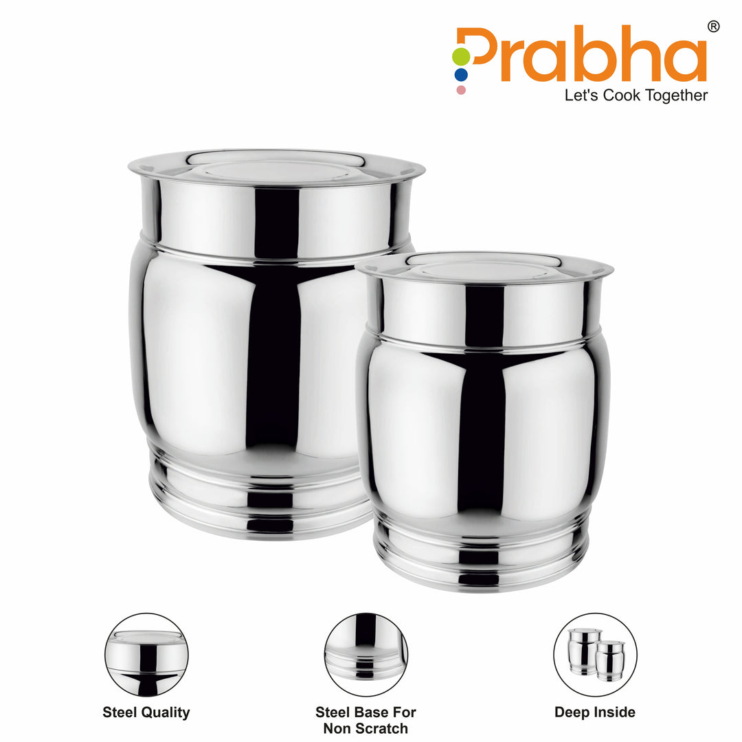 Stainless Steel Matka Pawali Set of 2 - Food-Grade Storage Solution for Home & Kitchen