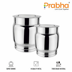 Stainless Steel Matka Pawali Set of 2 - Food-Grade Storage Solution for Home & Kitchen