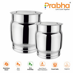 Stainless Steel Matka Pawali Set of 2 - Food-Grade Storage Solution for Home & Kitchen
