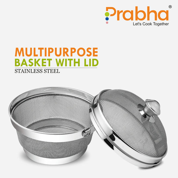 Stainless Steel Multipurpose Basket with Lid for Vegetable & Fruit - Prabha