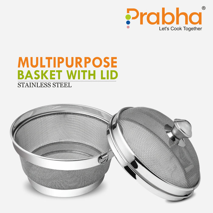 Stainless Steel Multipurpose Basket with Lid for Vegetable & Fruit - Prabha