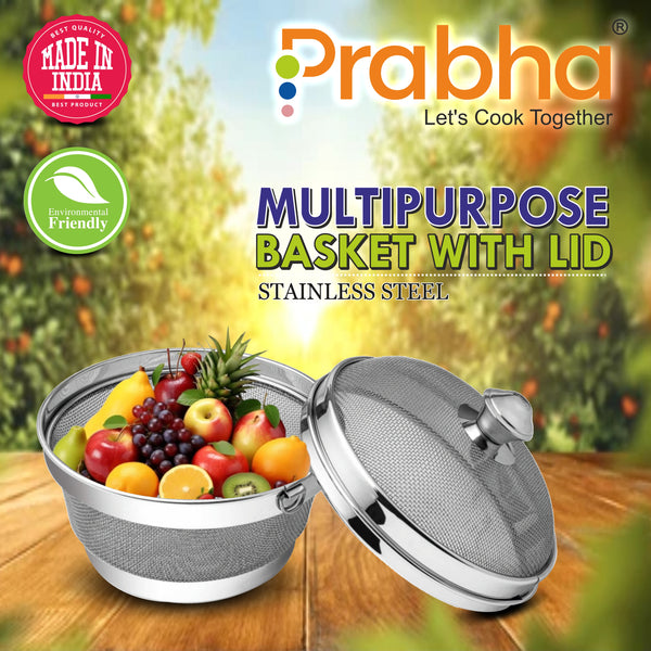 Stainless Steel Multipurpose Basket with Lid for Vegetable & Fruit