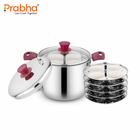 Omega Triply Multi Idli Pot with 5 Idli Plates, Steel & Glass Lid