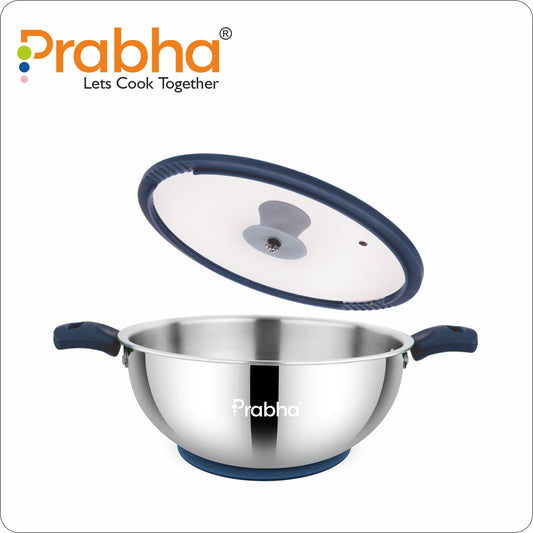 Omega Tri-Ply Extra Deep Kadhai With Glass Lid