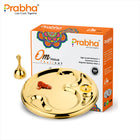 Premium Stainless Steel PVD Gold Om Puja Thali with Ring Bell (Ghanti) – For Home & Office Temple