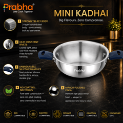Omega Tri-Ply Mini Kadhai Without Lid