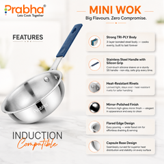 Omega Tri-Ply Mini Wok Without Lid