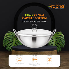 Prima Triply Capsule Bottom Kadhai With Lid