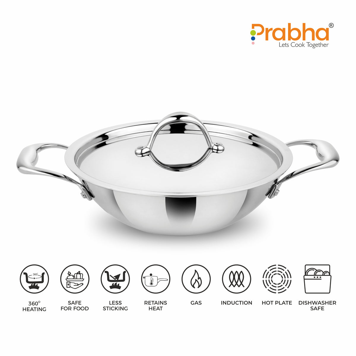 Buy Prima Triply Kadhai Flat Bottom With Lid | Prabhasteel