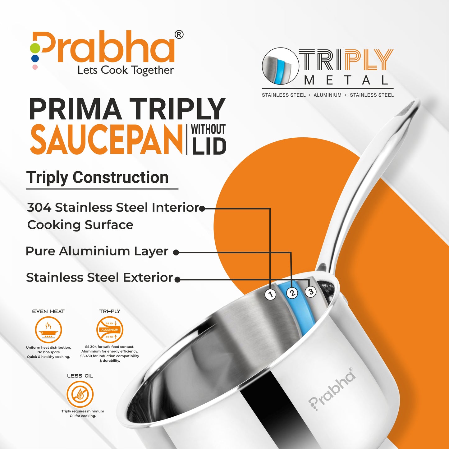 Prima Triply Saucepan Without Lid