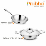 गैलरी व्यूवर में इमेज लोड करें, Prima Tri-Ply Induction Base Stainless Steel 3Pcs Cookware Set - Kadhai With Lid 24cm / Frypan 22cm
