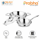Prima Tri-Ply Induction Base Stainless Steel 3Pcs Cookware Set - Kadhai With Lid 24cm / Frypan 22cm