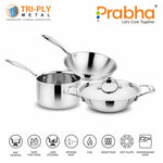 Load image into Gallery viewer, Prima Tri-Ply Induction Base Stainless Steel 4Pcs Cookware Set - Kadhai With Lid 24cm / Frypan 22cm / Sauce Pan 16cm