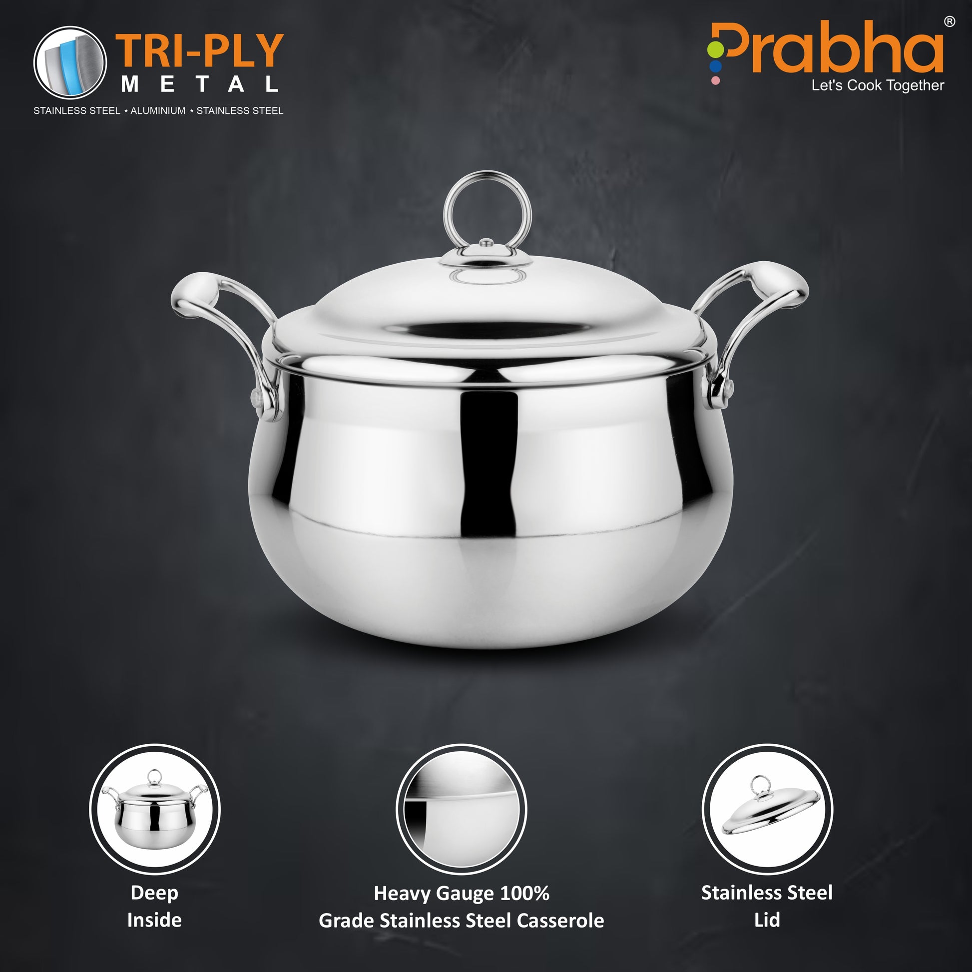 Prima Triply Belly Casserole With Lid