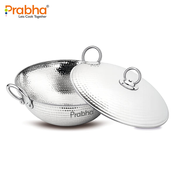 Prabha Prima Tri-Pro Capsule Bottom Hammered Kadhai with Lid
