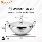 Prabha Prima Tri-Pro Capsule Bottom Hammered Kadhai with Lid