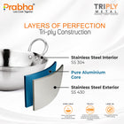 Prabha Prima Tri-Pro Capsule Bottom Hammered Kadhai with Lid