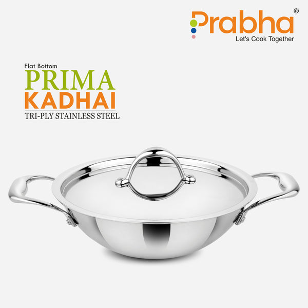Buy Prima Triply Kadhai Flat Bottom With Lid - Prabha