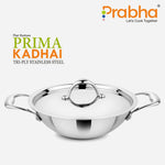 गैलरी व्यूवर में इमेज लोड करें, Buy Prima Triply Kadhai Flat Bottom With Lid