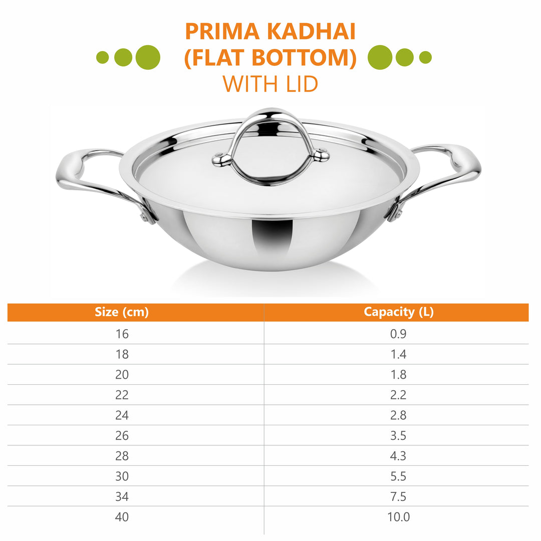 Buy Prima Triply Kadhai Flat Bottom With Lid