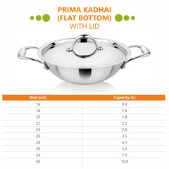 Buy Prima Triply Kadhai Flat Bottom With Lid - Prabha