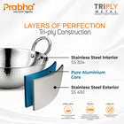 Prabha Triply Tri-Pro Capsule Bottom Deep Hammered Kadhai without Lid
