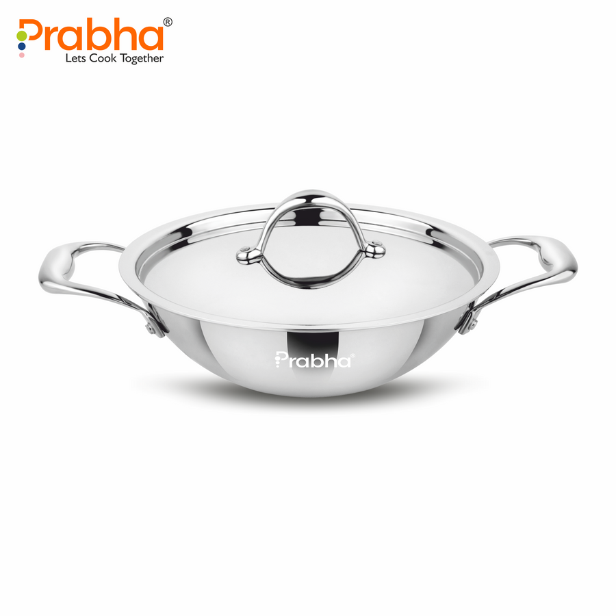 Prima Triply Kadhai Flat Bottom With Lid