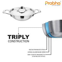 Buy Prima Triply Kadhai Flat Bottom With Lid
