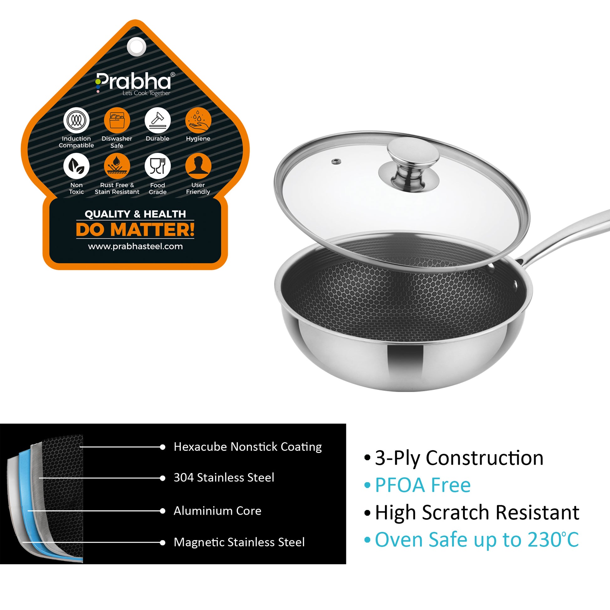 Triply Hexa Cube Wok With Lid